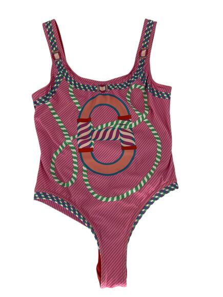 Hermes Alex Canoe-Print Jersey Swimsuit in Rose Pop - Picture 2 of 16
